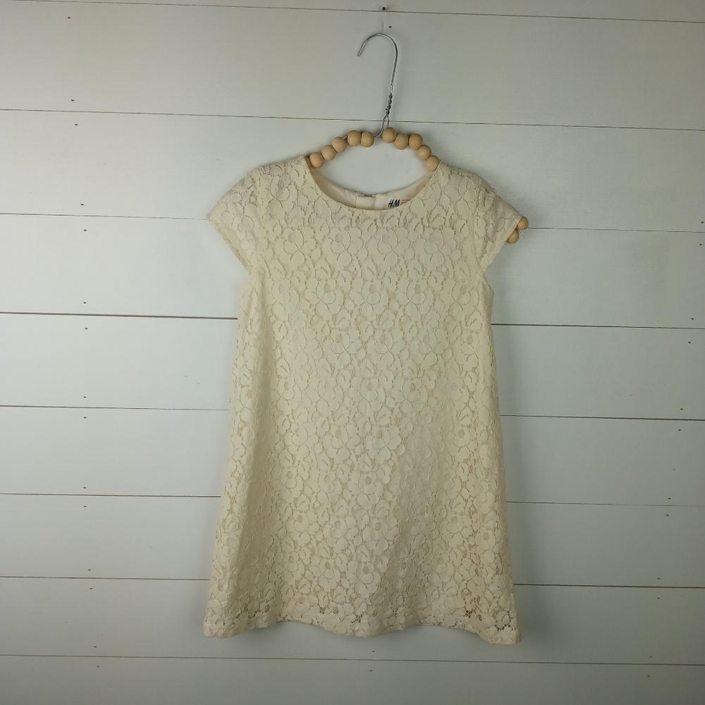 H&M girls size 7-8 cream floral lace straight dress with zipper up back